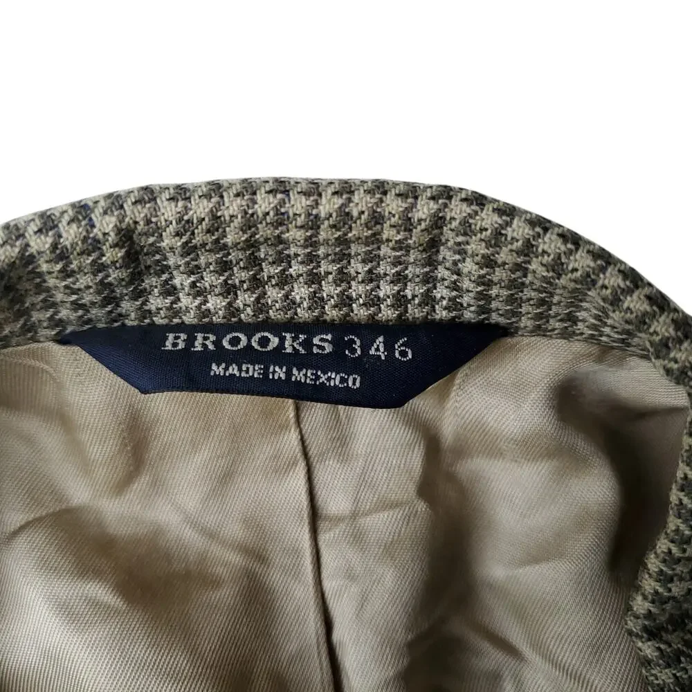 Brooks Brothers Preppy Wool Silk Green Houndstooth Blazer Jacket Sport Coat 43R